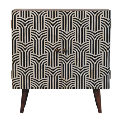 32" Solid Wood Accent Cabinet - Textured Doors, Brown, Black & White Finish – Duvencioglu