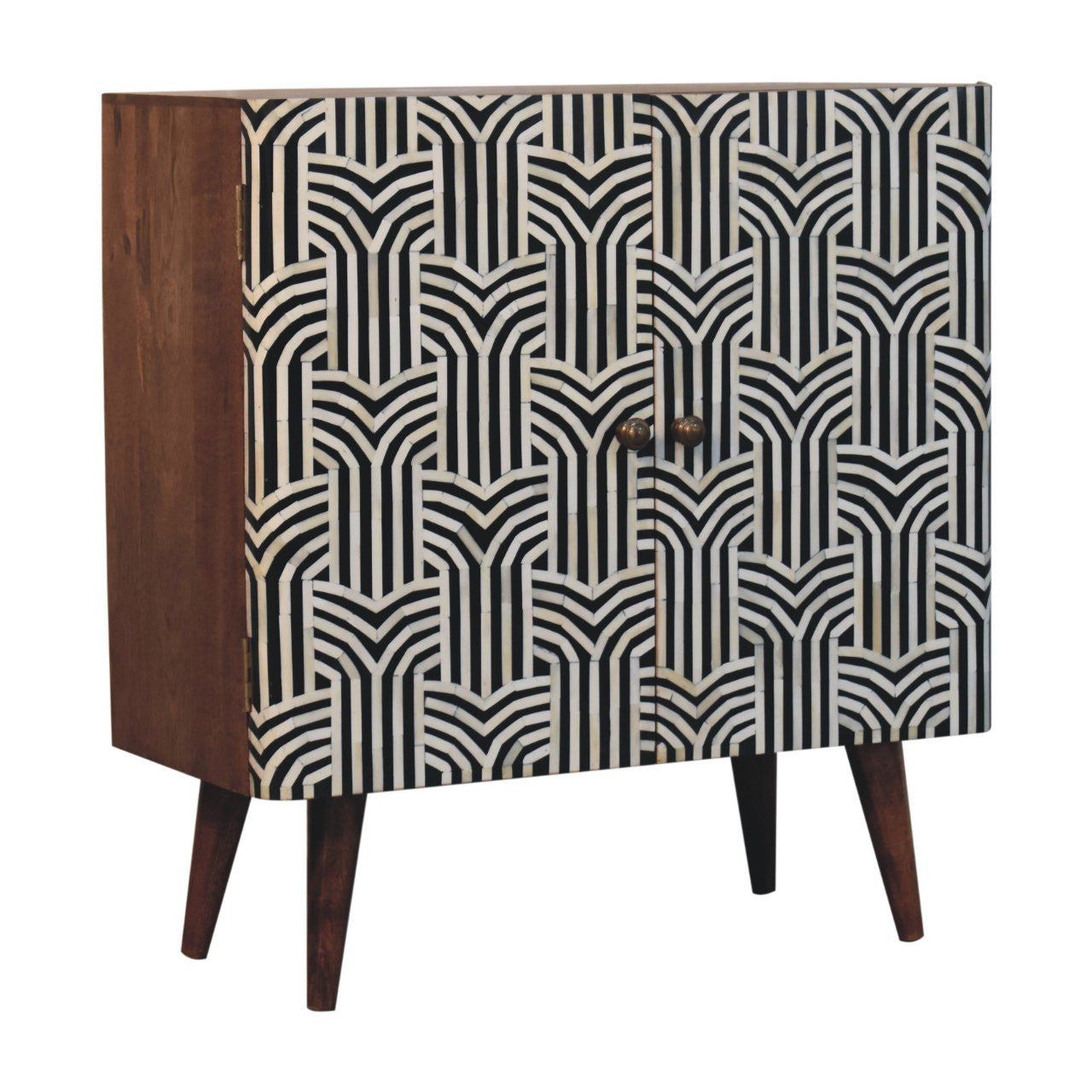 32" Solid Wood Accent Cabinet - Textured Doors, Brown, Black & White Finish – Duvencioglu