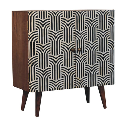32" Solid Wood Accent Cabinet - Textured Doors, Brown, Black & White Finish – Duvencioglu