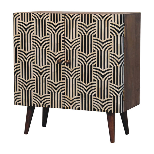 32" Solid Wood Accent Cabinet - Textured Doors, Brown, Black & White Finish – Duvencioglu