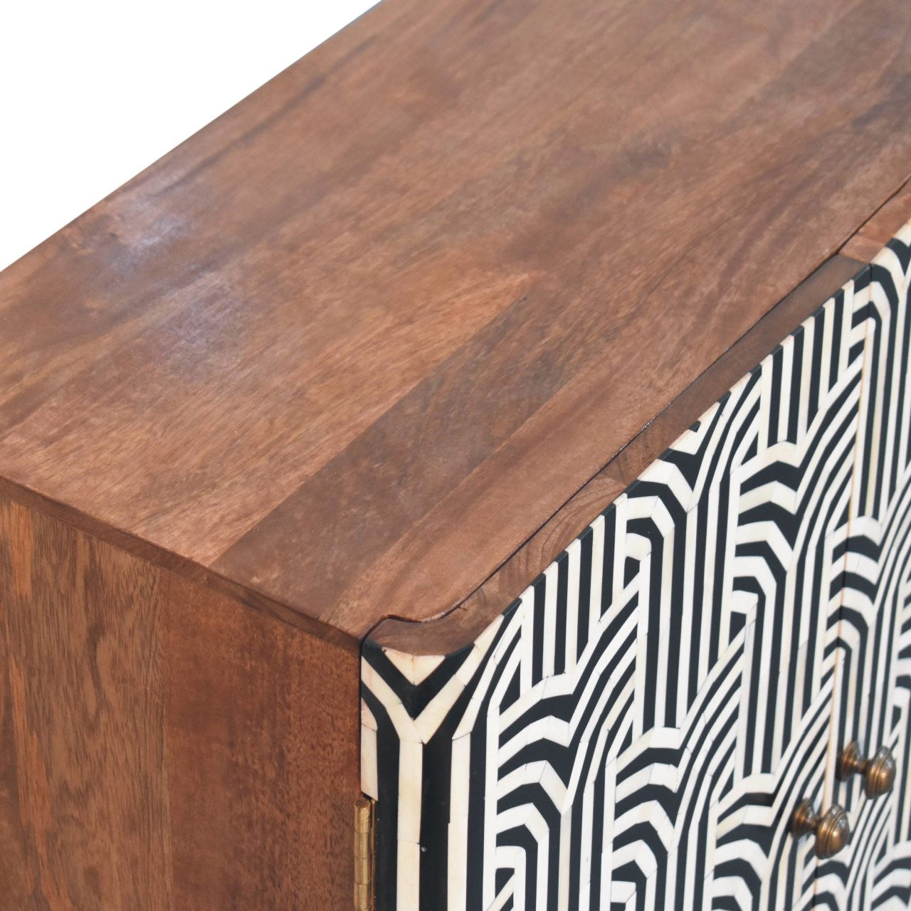 32" Solid Wood Accent Cabinet - Textured Doors, Brown, Black & White Finish – Duvencioglu