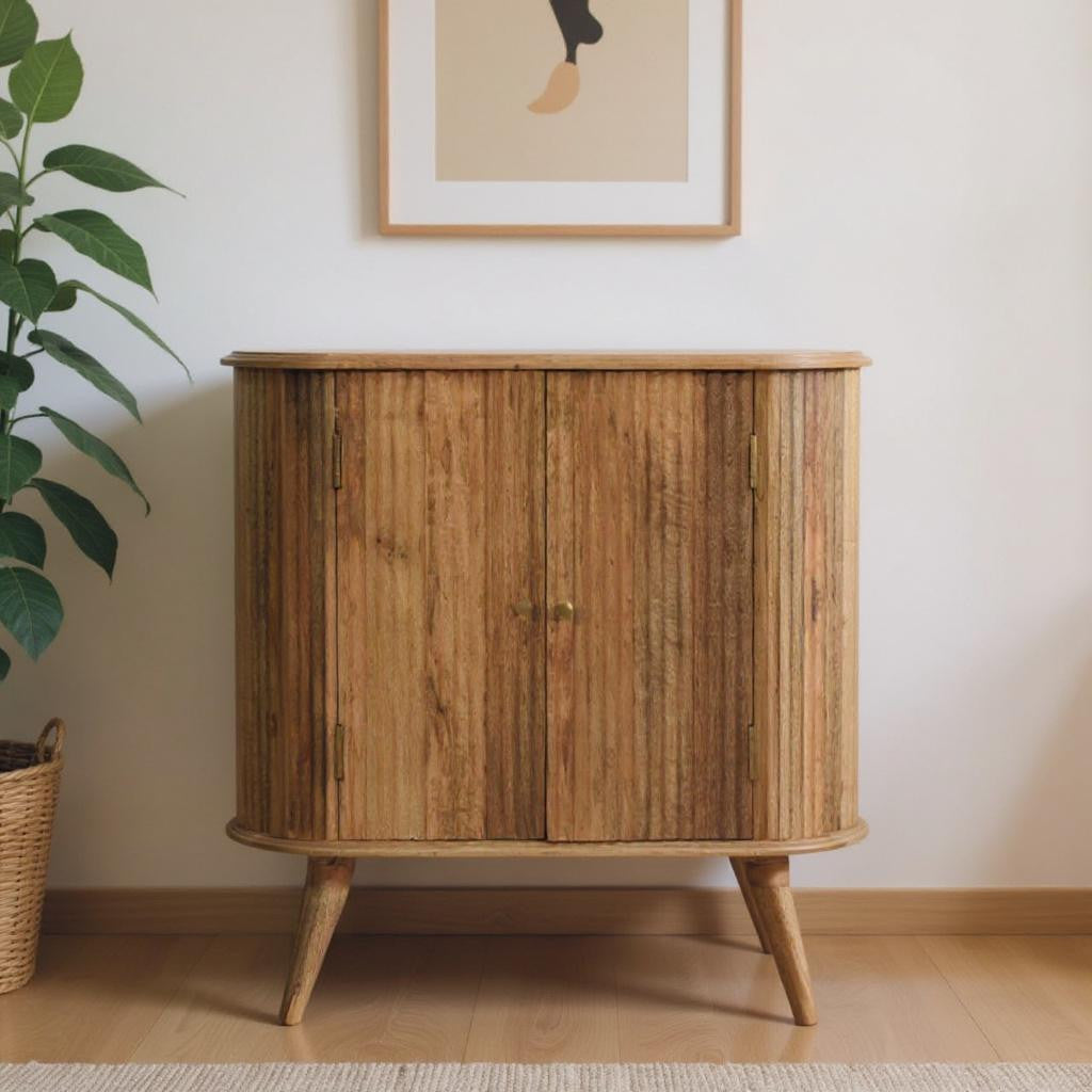 32" Brown Solid Wood Accent Cabinet - Textured 2-Door Storage Chest – Duvencioglu
