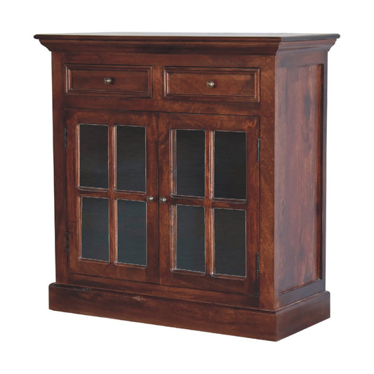 35" Distressed Solid Wood Accent Cabinet - Glass Doors & 2 Drawers – Duvencioglu