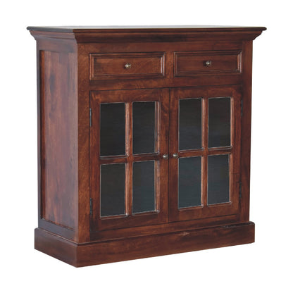35" Distressed Solid Wood Accent Cabinet - Glass Doors & 2 Drawers – Duvencioglu