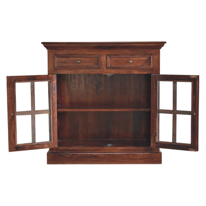 35" Distressed Solid Wood Accent Cabinet - Glass Doors & 2 Drawers – Duvencioglu