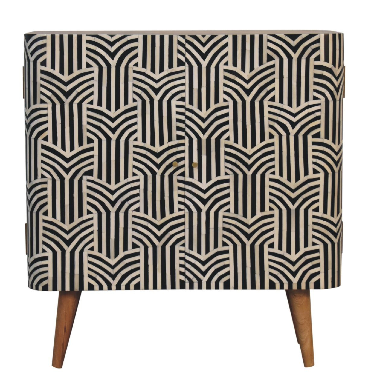 32" Solid Wood Accent Cabinet - Textured Doors, Brown, Black & White Finish – Duvencioglu