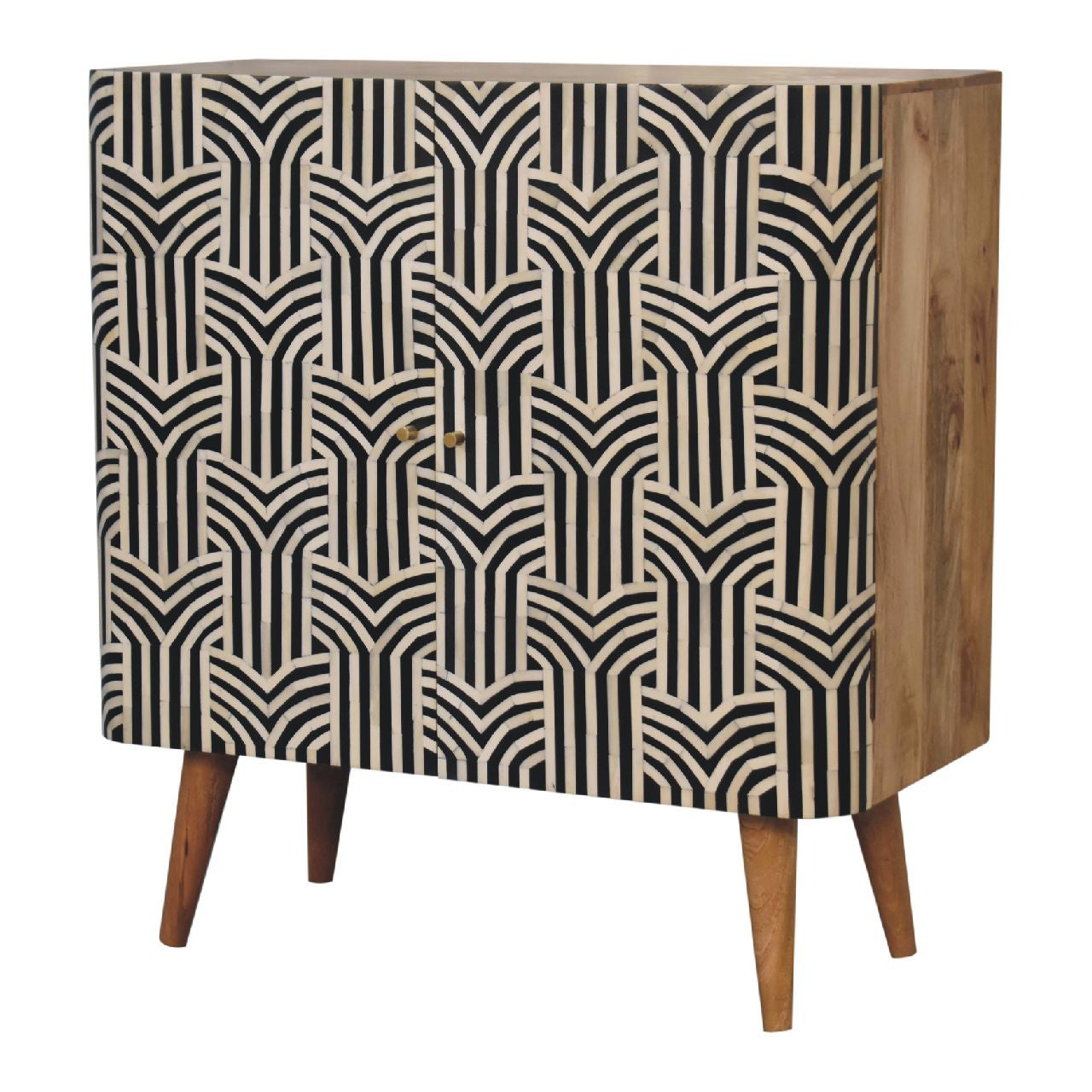 32" Solid Wood Accent Cabinet - Textured Doors, Brown, Black & White Finish – Duvencioglu