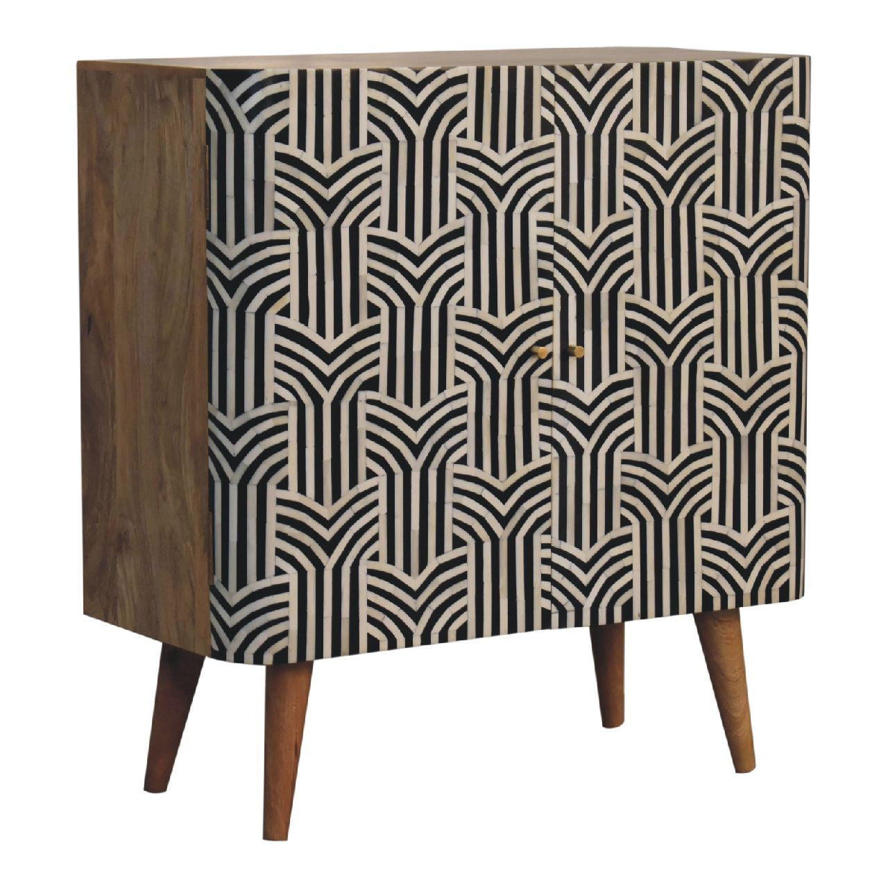 32" Solid Wood Accent Cabinet - Textured Doors, Brown, Black & White Finish – Duvencioglu