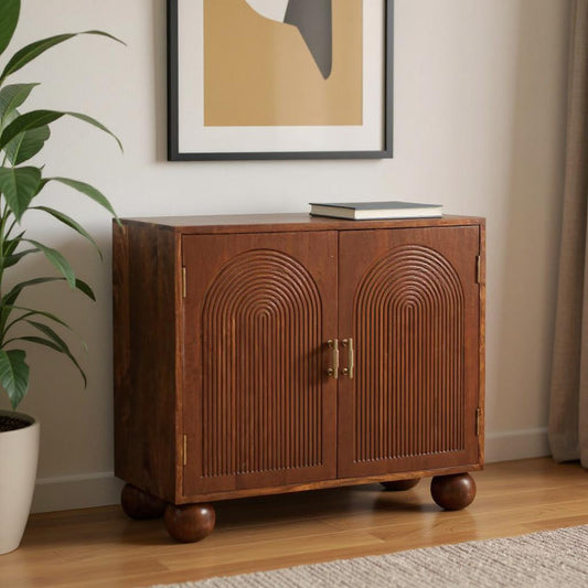 27" Chestnut Solid Wood Accent Cabinet - Textured 2-Door Storage – Duvencioglu