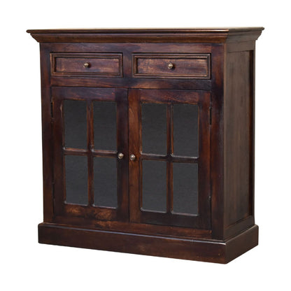 35" Brown Solid Wood Accent Cabinet - Glass Doors & 2 Drawers – Duvencioglu