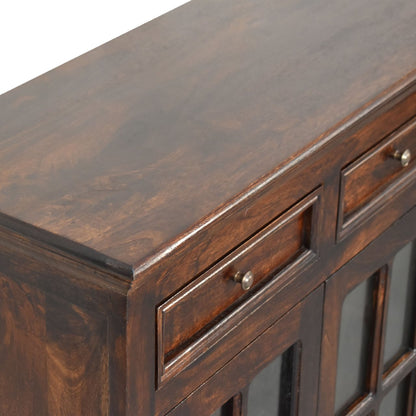 35" Brown Solid Wood Accent Cabinet - Glass Doors & 2 Drawers – Duvencioglu