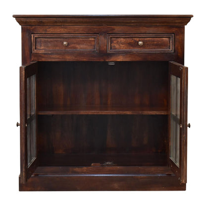 35" Brown Solid Wood Accent Cabinet - Glass Doors & 2 Drawers – Duvencioglu