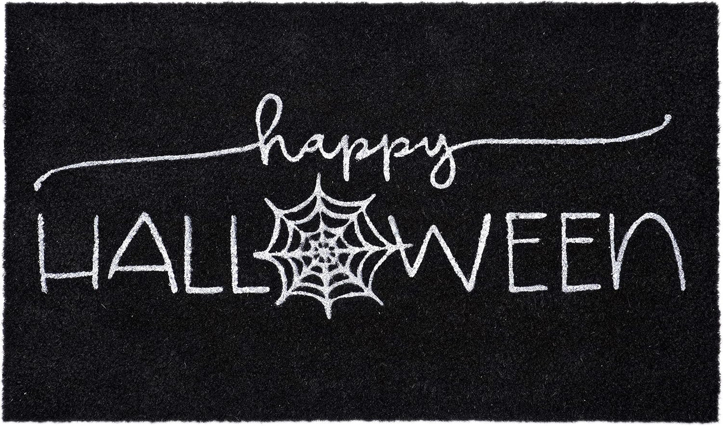 "Happy Halloween" Outdoor Coir Door Mat - Black & White, 17" x 29" – Duvencioglu