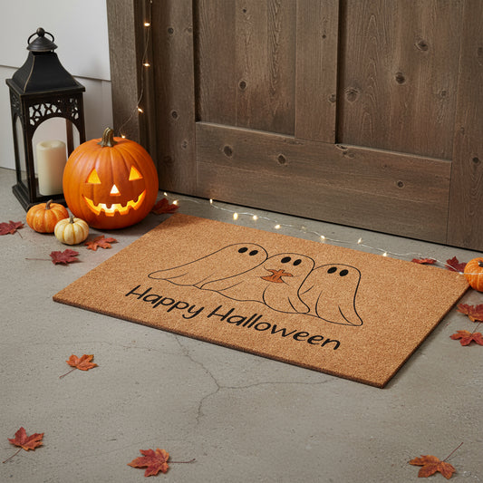 Happy Halloween" Outdoor Coir Door Mat - Black & Natural, 17" x 29" – Duvencioglu