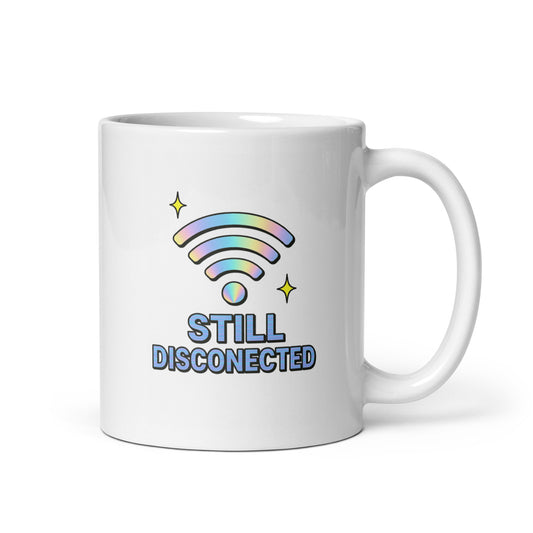 Still Disconnected Mug – Wifi Icon Funny Y2K Pastel Glitchy Mood Cup – Duvencioglu