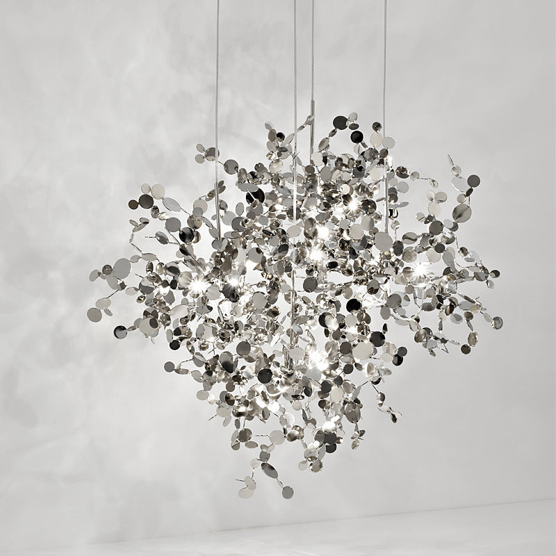 Leaf-Branch Stainless-Steel LED Chandelier – 500 mm Nordic Pendant – Duvencioglu