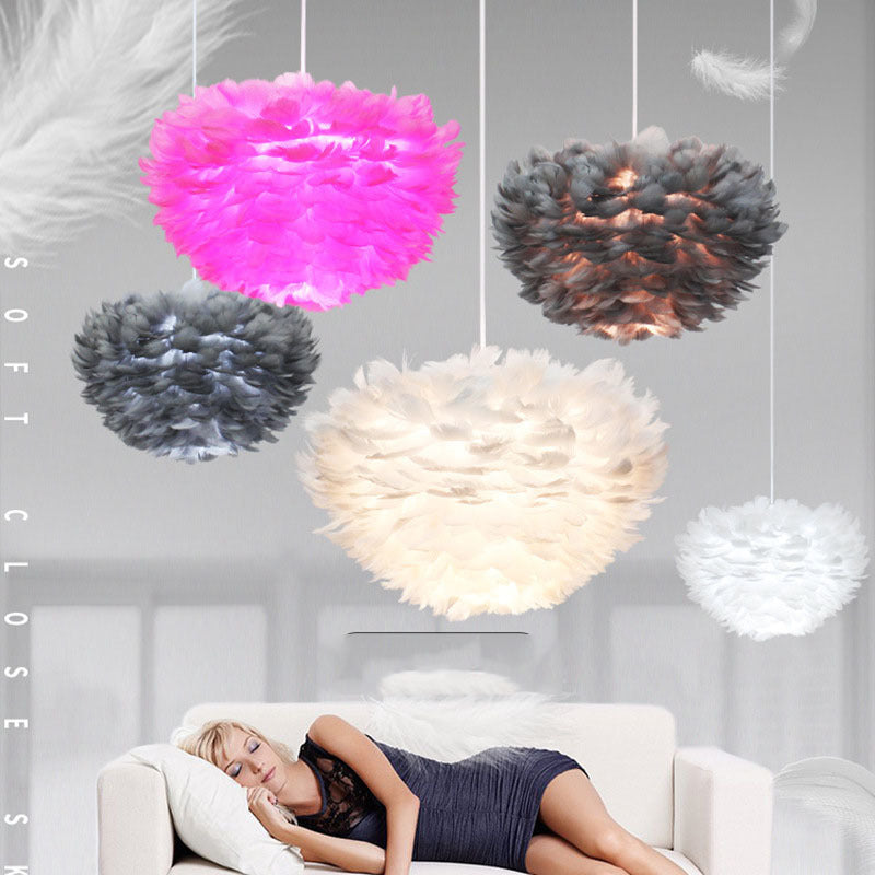 Nordic Feather LED Bedside Chandelier – 30 cm Romantic Pendant – Duvencioglu