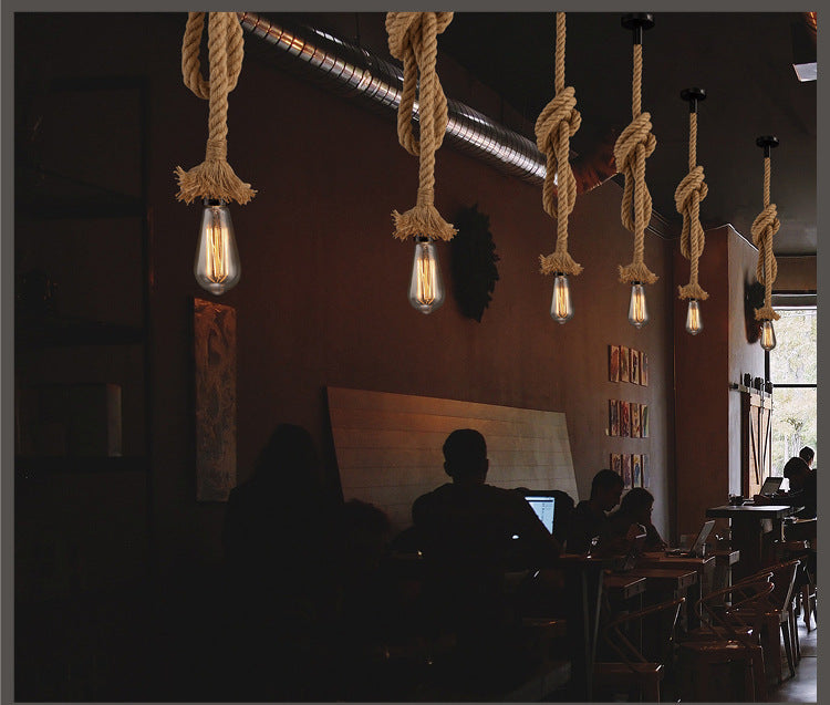 Industrial Hemp Rope Pendant Lamp - Rustic Coffee Shop & Bar Light – Duvencioglu