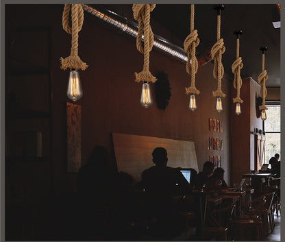 Industrial Hemp Rope Pendant Lamp - Rustic Coffee Shop & Bar Light – Duvencioglu