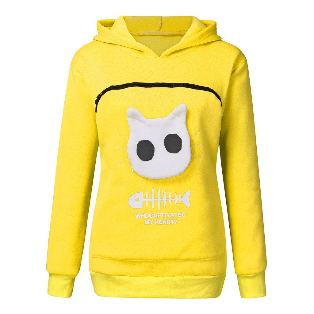 Women's Pet Holder Hoodie Sweatshirt - Cat & Small Dog Carrier Pocket Sweater – Duvencioglu