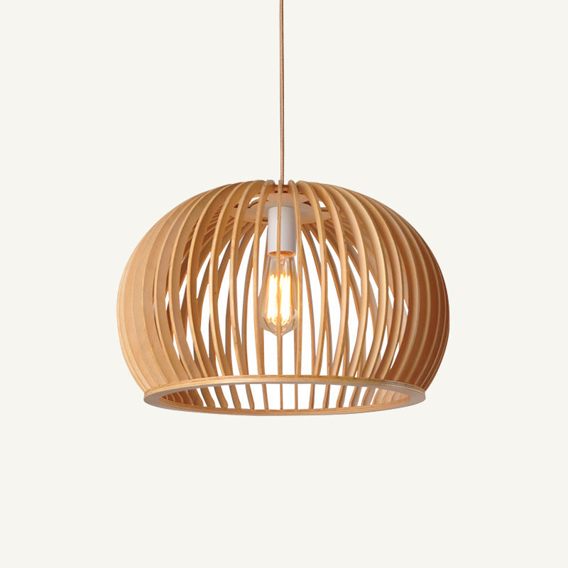 Nordic Wood Pumpkin Chandelier – Ø33 cm Half-Round Pendant – Duvencioglu