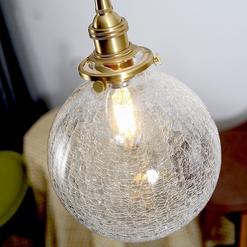 Japanese Retro Copper & Glass Bedside Chandelier – Ø15 cm LED Pendant – Duvencioglu