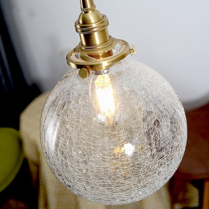 Japanese Retro Copper & Glass Bedside Chandelier – Ø15 cm LED Pendant – Duvencioglu