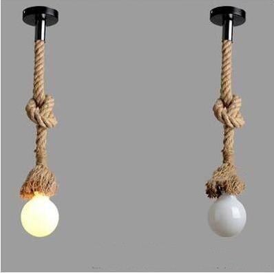Vintage Hemp-Rope LED Chandelier – Single or Double-Head Industrial Pendant – Duvencioglu