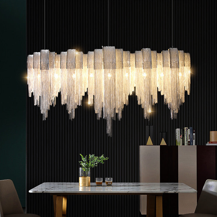 Nordic Luxury Tassel Aluminum Chain Chandelier – LED Villa Pendant Light – Duvencioglu