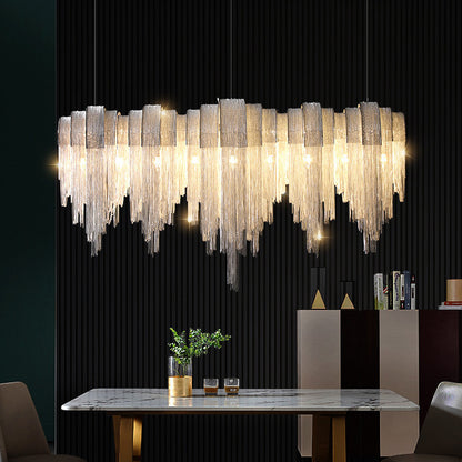 Nordic Luxury Tassel Aluminum Chain Chandelier – LED Villa Pendant Light – Duvencioglu