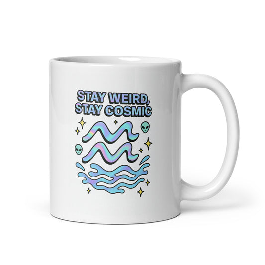 Aquarius Stay Cosmic Mug – Weird & Wavy Alien Y2K Astrology Gift Cup – Duvencioglu