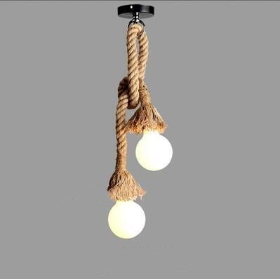 Vintage Hemp-Rope LED Chandelier – Single or Double-Head Industrial Pendant – Duvencioglu