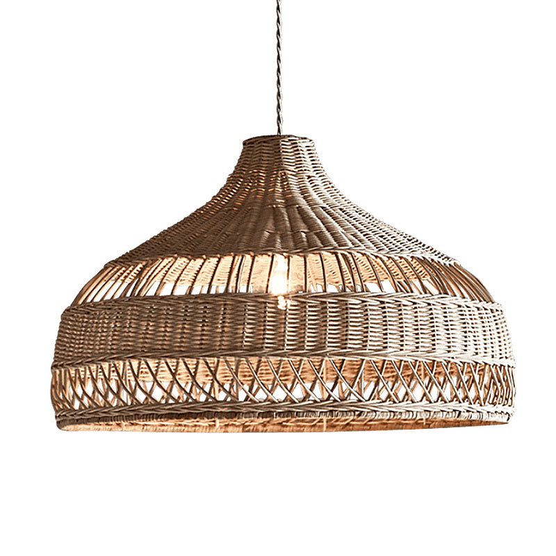 Handwoven Japanese Zen Rattan LED Chandelier – Multi-Size Straw Pendant – Duvencioglu
