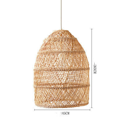 Handwoven Japanese Zen Rattan LED Chandelier – Multi-Size Straw Pendant – Duvencioglu