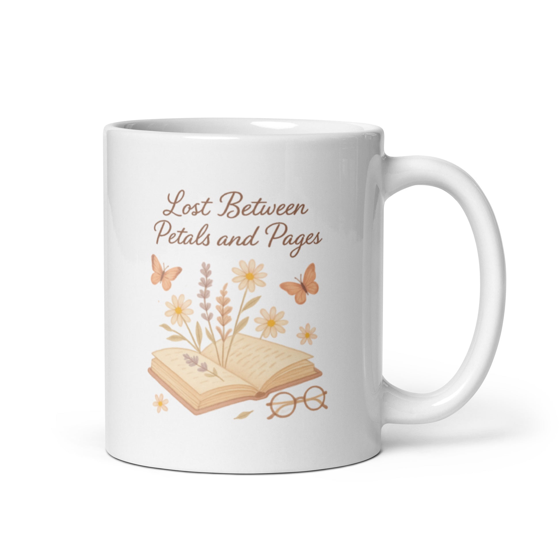 Lost Between Petals and Pages Mug – Vintage Book & Flower Illustration – Whimsical Cottagecore Coffee Cup – Dreamy Reading Gift – Duvencioglu