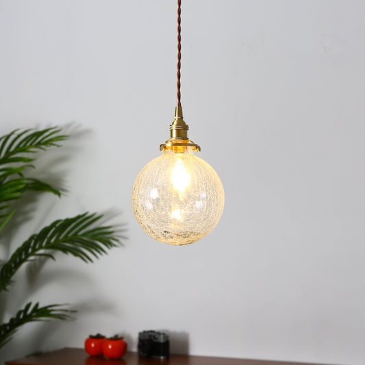 Japanese Retro Copper & Glass Bedside Chandelier – Ø15 cm LED Pendant – Duvencioglu