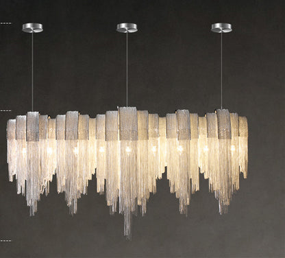 Nordic Luxury Tassel Aluminum Chain Chandelier – LED Villa Pendant Light – Duvencioglu