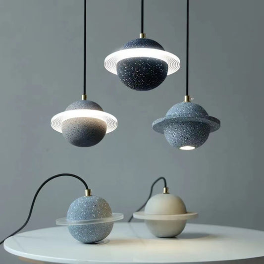 Modern Red Planet LED Chandelier – Single-Head Marble Pendant – Duvencioglu