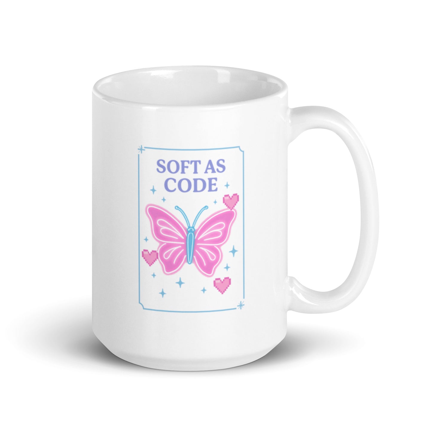 Neon Butterfly & Pixel Heart Mug – Soft Glow Retro Web Aesthetic Gift – Duvencioglu