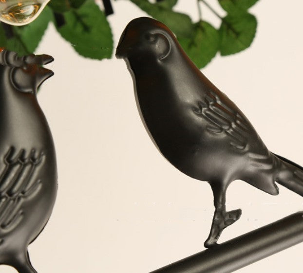 American Walnut & Iron Bar Chandelier – Bird Accent Pendant – Duvencioglu