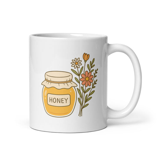 Honey Jar and Wildflowers Mug – Sweet Country Life Design – Cozy Cottagecore Coffee Cup – Nature Inspired Gift Idea – Duvencioglu