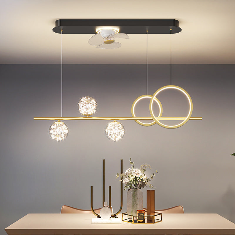 Smart Oscillating Fan Chandelier – Modern Iron & Acrylic LED Pendant – Duvencioglu