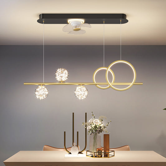 Smart Oscillating Fan Chandelier – Modern Iron & Acrylic LED Pendant – Duvencioglu