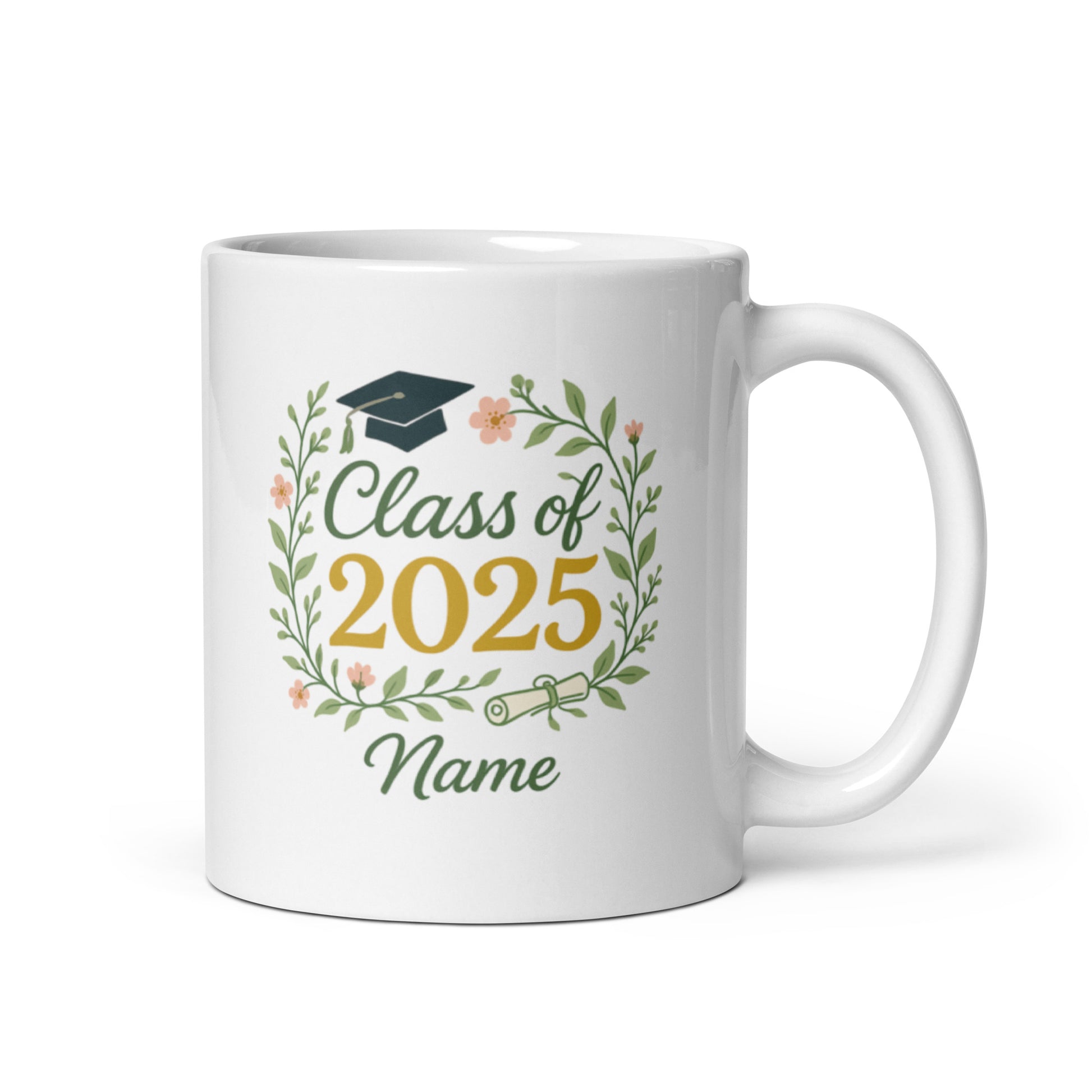 Floral Class of 2025 Graduation Mug – Personalized Name Botanical Gift – Nature-Inspired Grad Cup – Duvencioglu