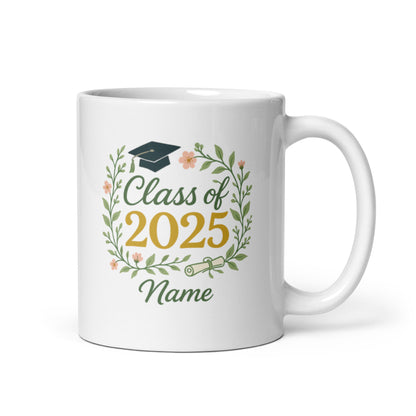 Floral Class of 2025 Graduation Mug – Personalized Name Botanical Gift – Nature-Inspired Grad Cup – Duvencioglu