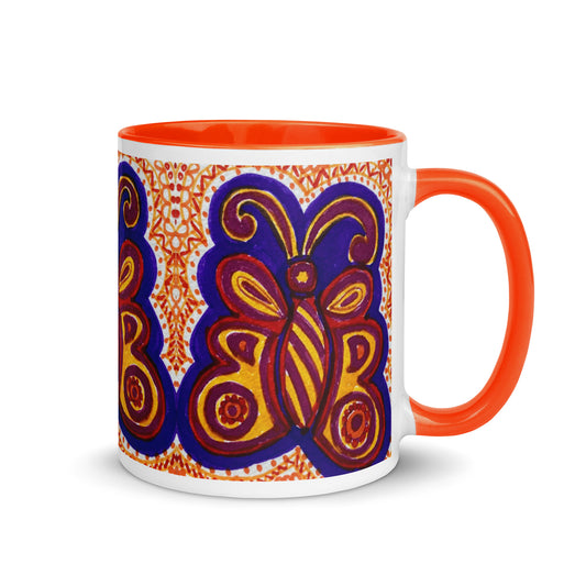 Retro Pop Art Butterfly Mug in Purple and Gold – Bold Vintage-Inspired Coffee Cup – Duvencioglu