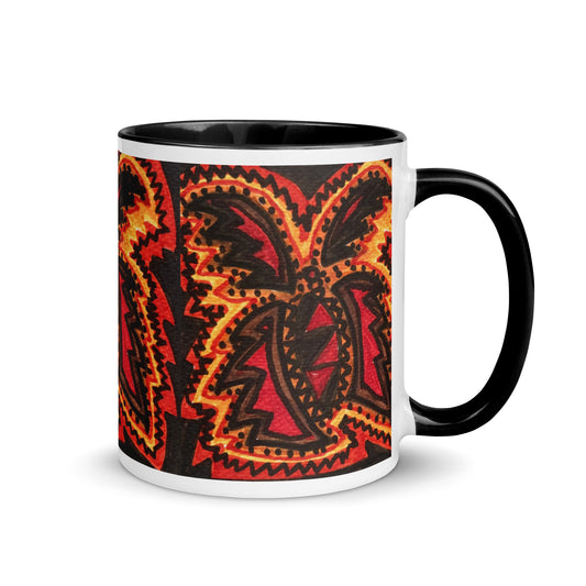 Tribal Butterfly Mug – Bold Red, Black & Orange Fire-Inspired Design, Striking Nature Coffee Cup Gift – Duvencioglu
