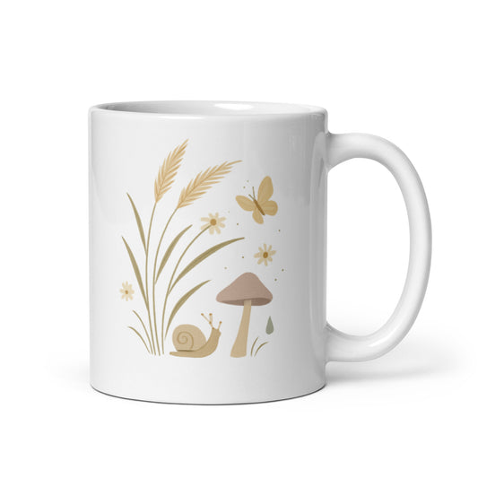 Snail & Mushroom Mug – Minimal Nature Calm Cottagecore Vibes – Duvencioglu