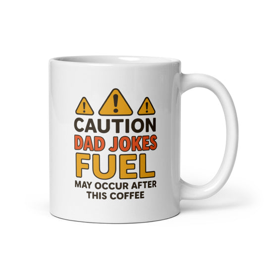 Dad Jokes Fuel Mug – Funny Caution Design – Father&#39;s Day Gift for Funny Dads – Humorous Coffee Cup – Dad Humor Gift Idea – Duvencioglu