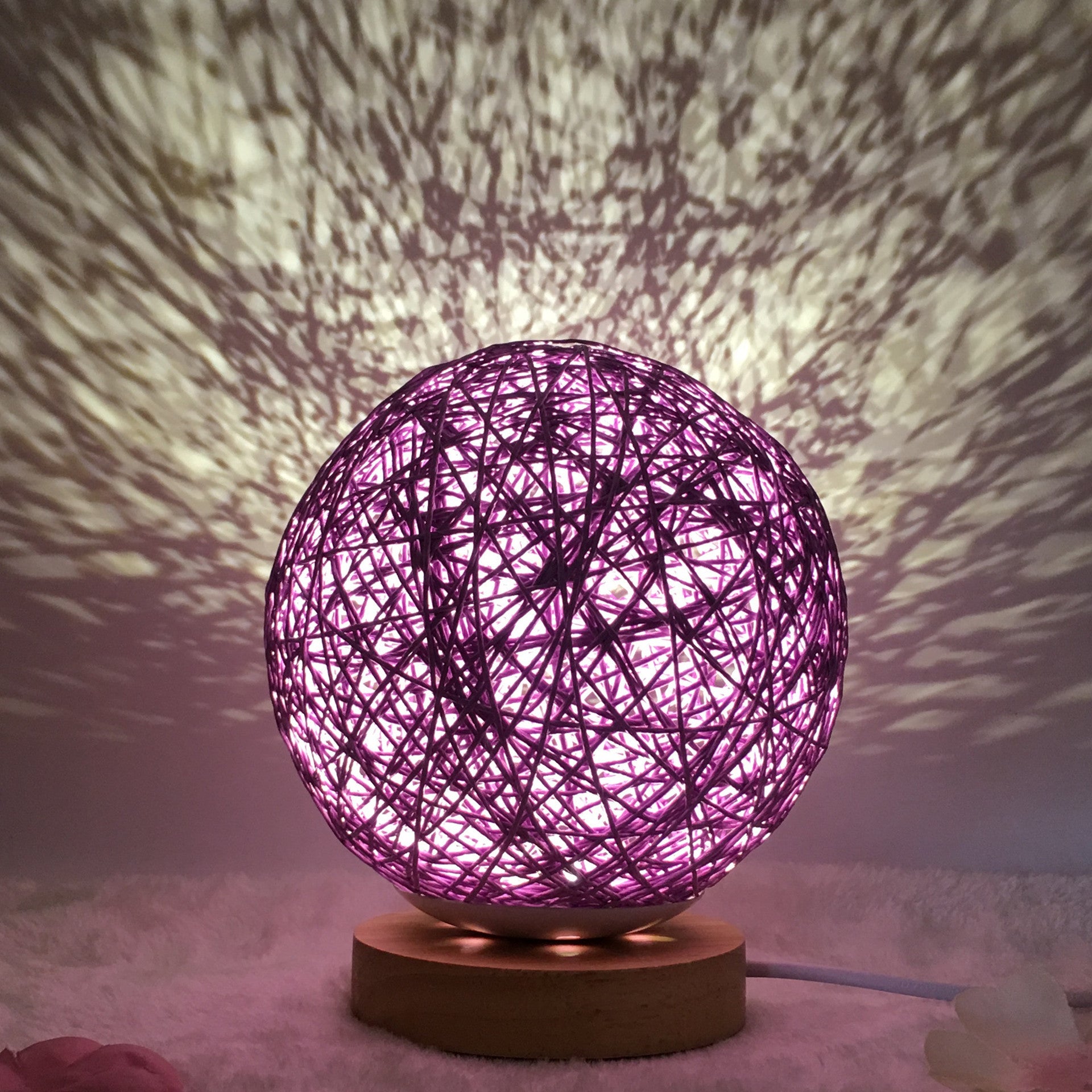 Creative Linen & Rattan Ball Table Lamp with Remote Control – Duvencioglu
